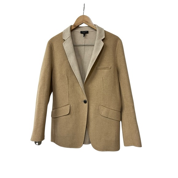 RAG & BONE Margot Wool Blend Felt Blazer Beige Tan One Button Front 8 - Picture 2 of 6